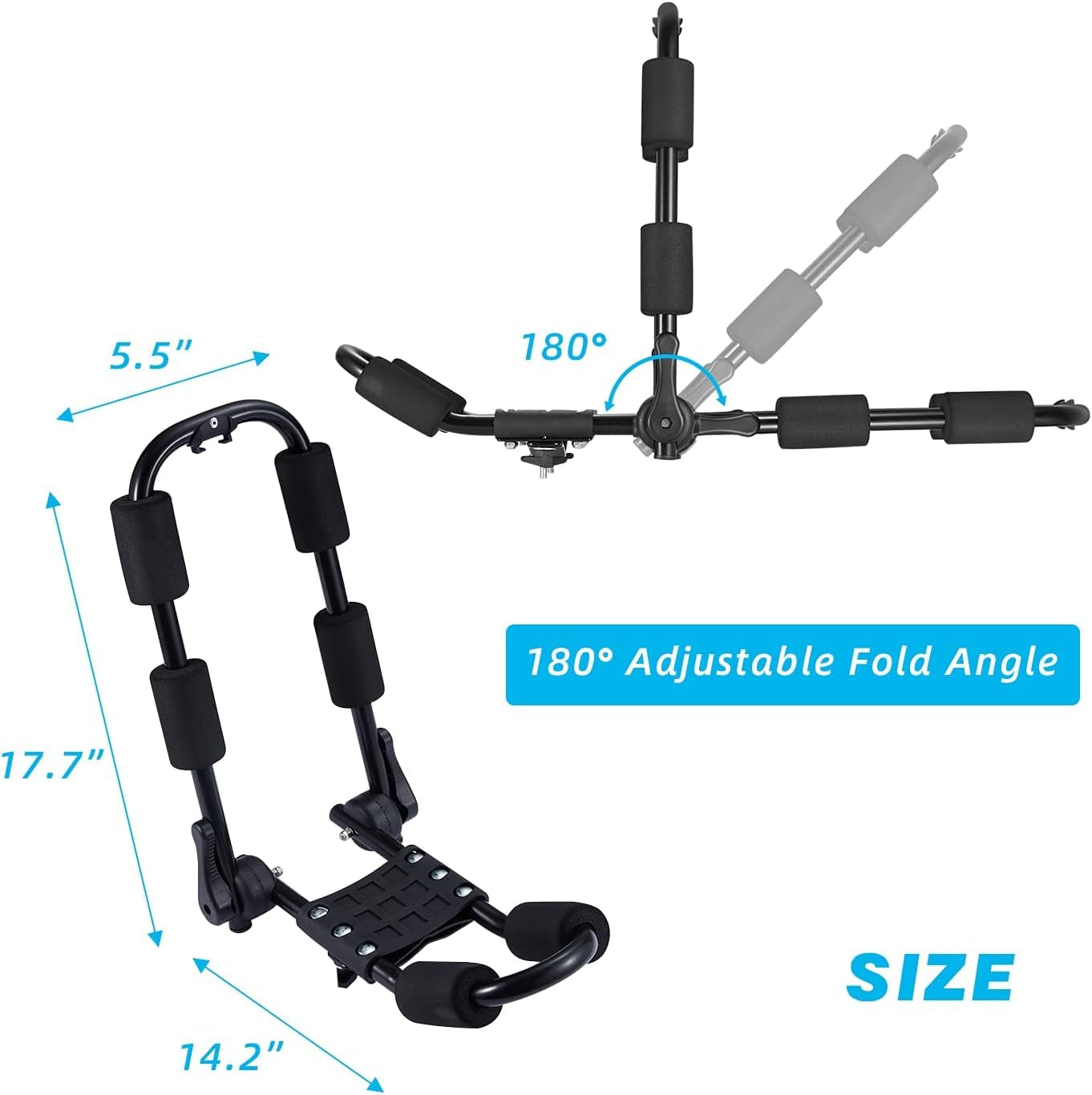 Folding Kayak Rack, 2 Pairs J-Bar Heave Duty Steel Roof Rack Carrier with 4 Pcs Tie down Straps for Canoe/Sup/Kayaks/Surfboard/Ski Board Mount on Crossbar Suv/Car/Truck/Vehicle, Black